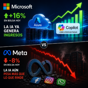 La IA marca dos caminos en Wall Street: Microsoft se dispara y Meta decepciona